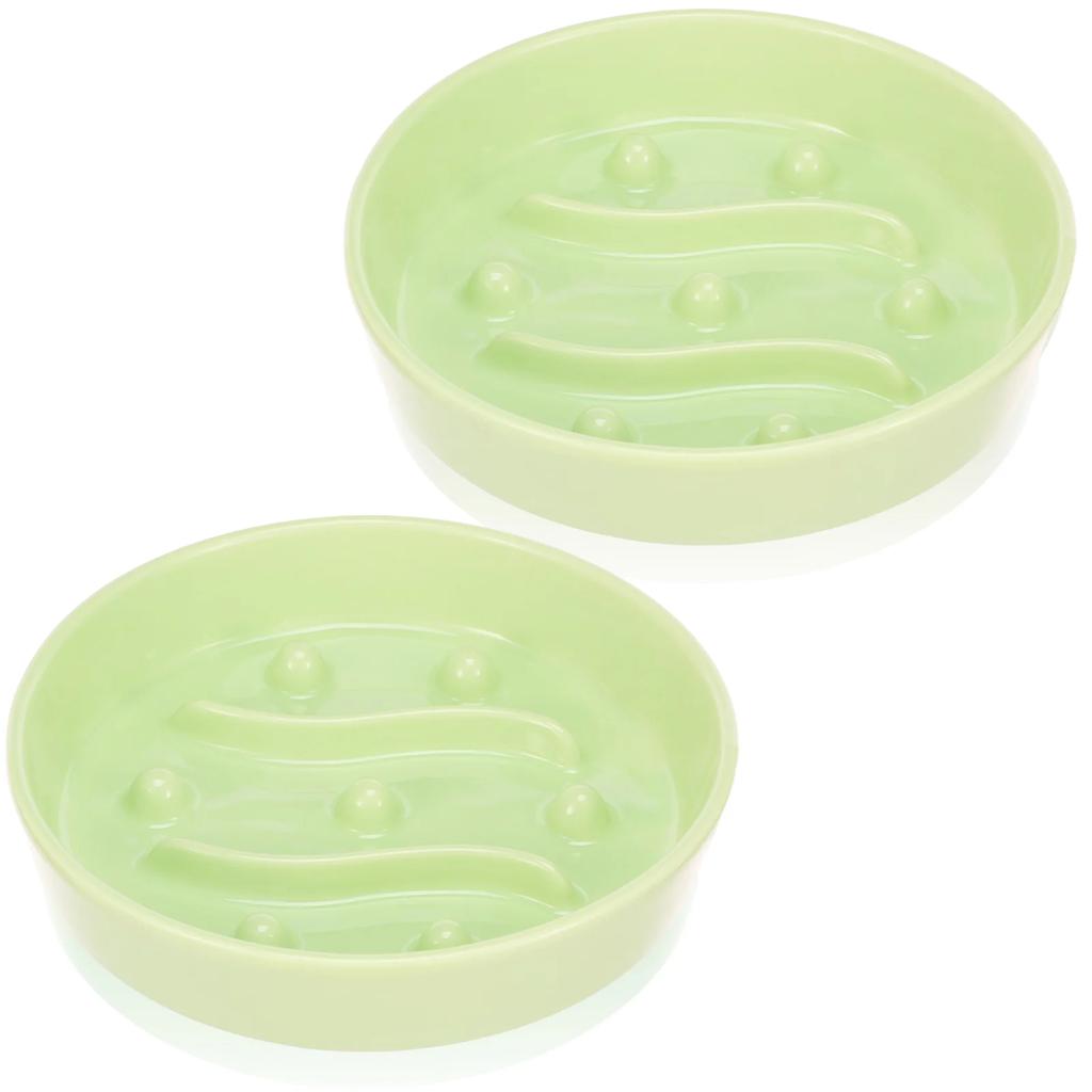2Pcs Cat Dog Slow Feeder Bowl Ceramic Pet Food Bowl Cat Dish with Nonslip Bottom for Kitten Puppy Pet Feeding Watering Supplies