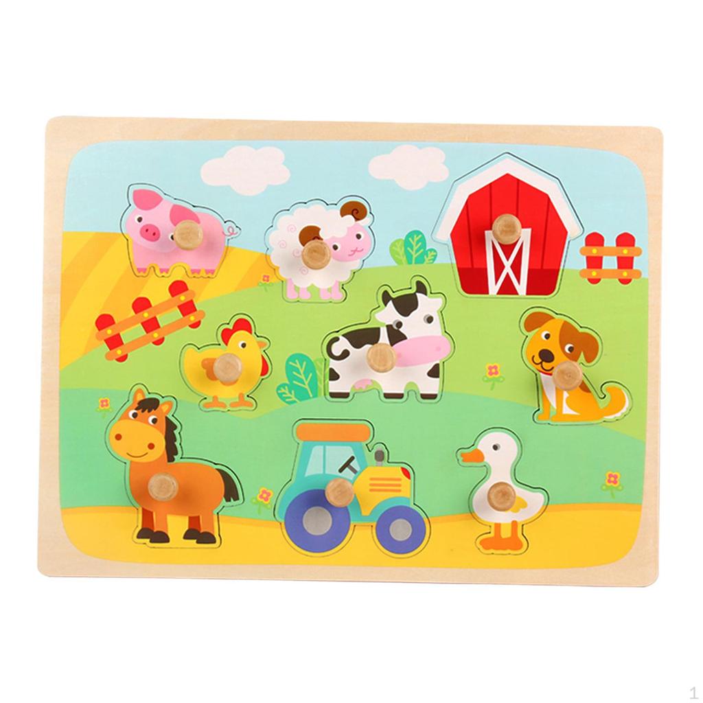 Wooden Peg Puzzle Educational Learning Puzzles Set Wood 3D Animal for 2 3 4 5 Years