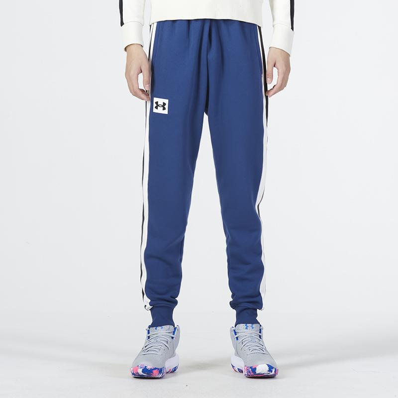 Under Armour Striped Trim Casual Retro Sports Pants Men bottoms Blue 1373832-404