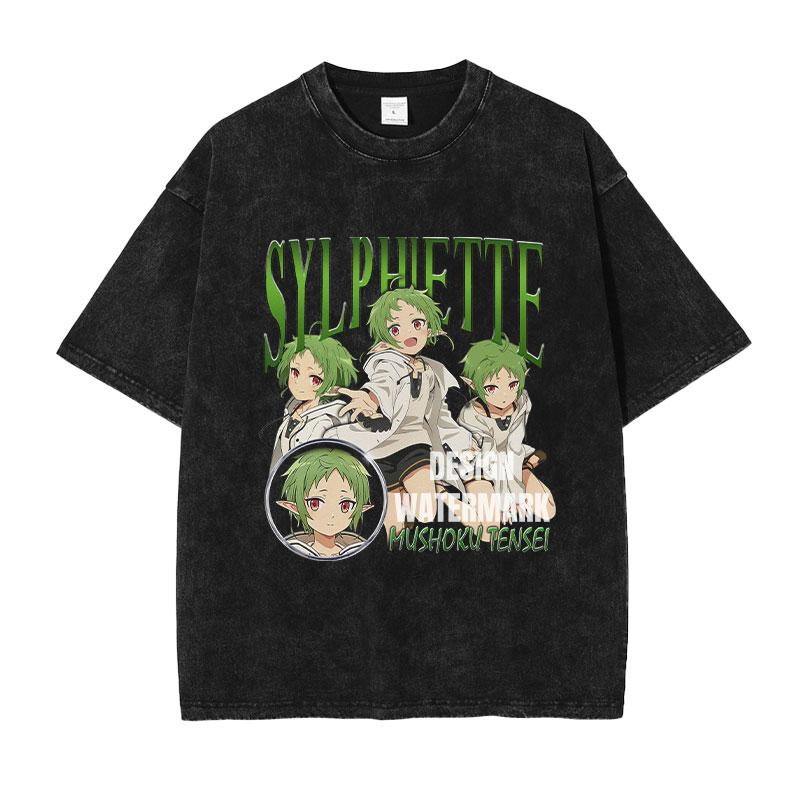 Anime MMushoku Tensei Magliette Oversize Vintage Lavate Unisexga Greyrat Eris Maglietta Roxy Maglietta Sylphiette Top T-shirt Cotone