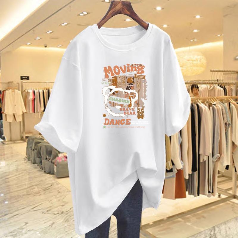 

Large size casual letter printing pure cotton t-shirt women s summer new loose top pure cotton bottoming shirt short sleeve S