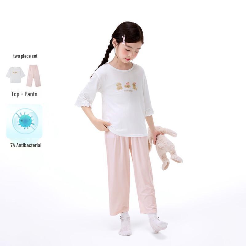 Girls  7A Antibacterial Short Sleeve & Shorts Pajama Set 140