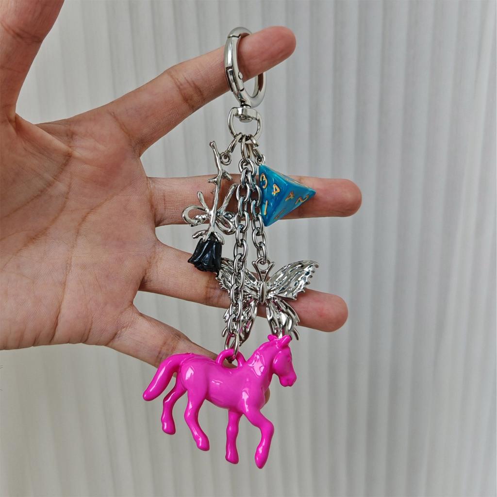 Stylish Weaving Rope Keyring 3D Dices and Horse Keychain Handmade Bag Pendant Accessories for Fashion Enthusiasts