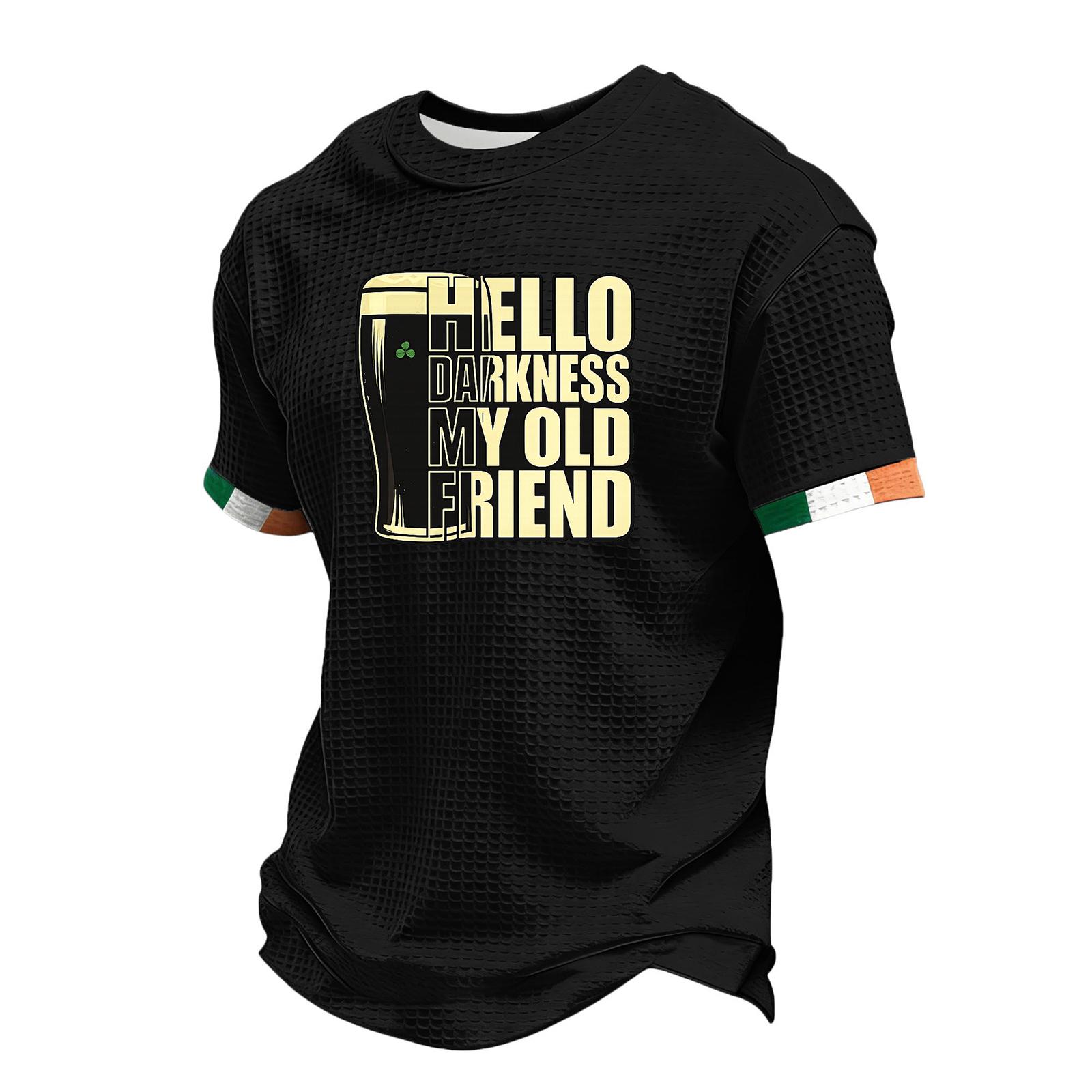 

Men s St. Patrick s Day Printed Waffkle Crewneck Short Sleeve Top L чорний