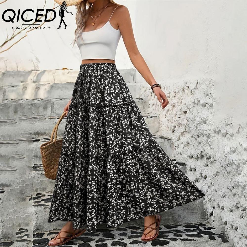 QICED Women's Fashion Casual Floral Print Summer Spring Skirt