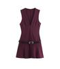 2024 Autumn V-Neck Sleeveless Slim-Fit Belted Dress
