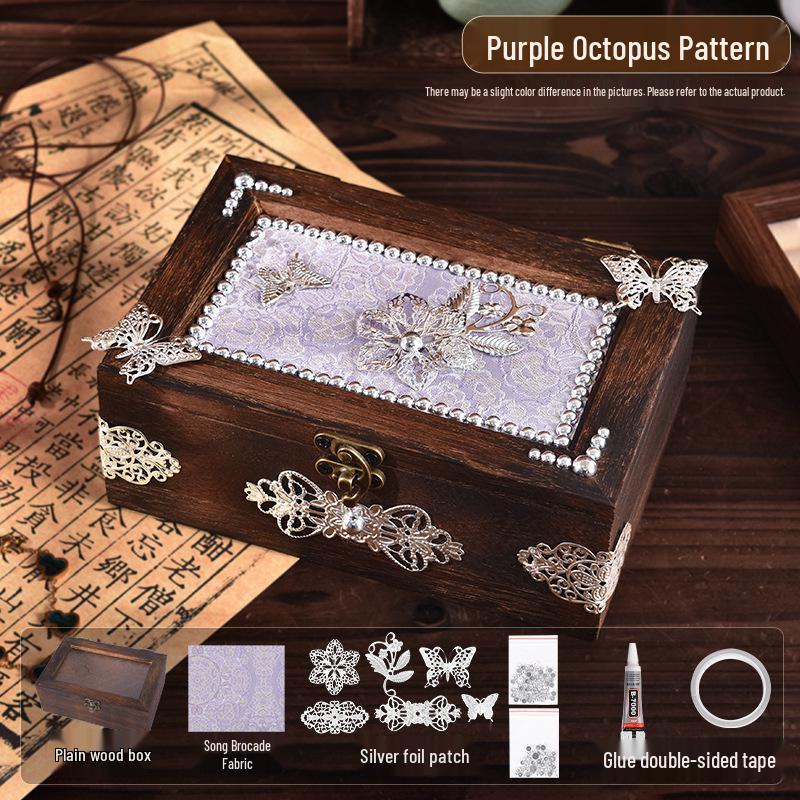 Song Brocade Jewelry Box DIY Kit: Handmade Solid Wood, Chinese Retro Gift for Mother's Day