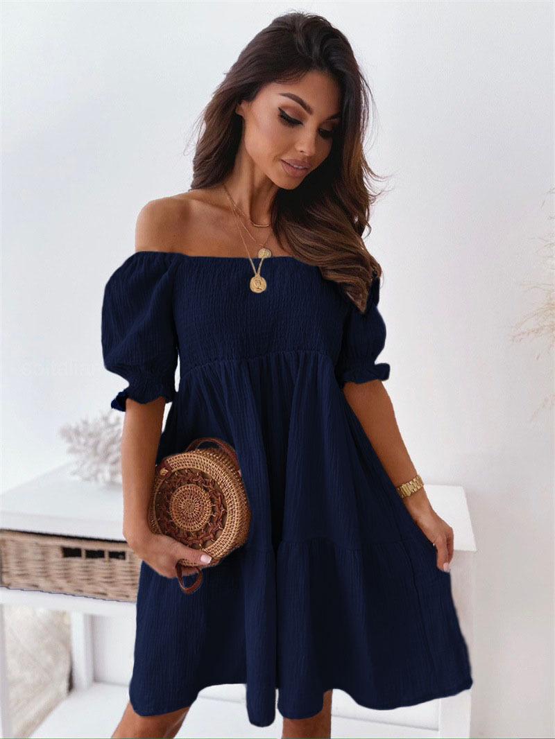 

2024 Summer Off-the-Shoulder Backless Long Dress L темно-синий
