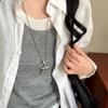 Heart Letter Natural Stone Titanium Steel Necklace - Versatile High-End Sweater Chain for Women