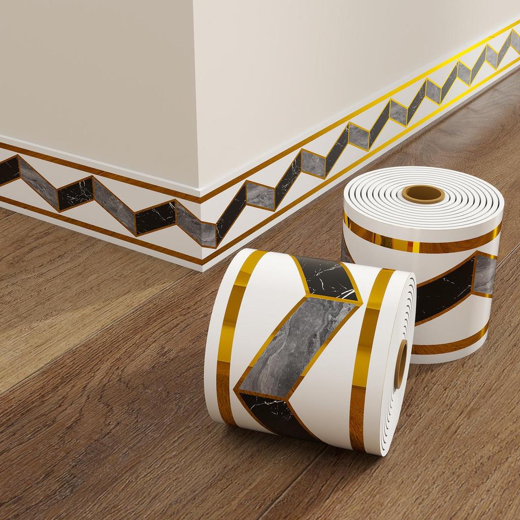 Thickened Waterproof PVC Self-Adhesive Tile-Look Baseboard Sticker