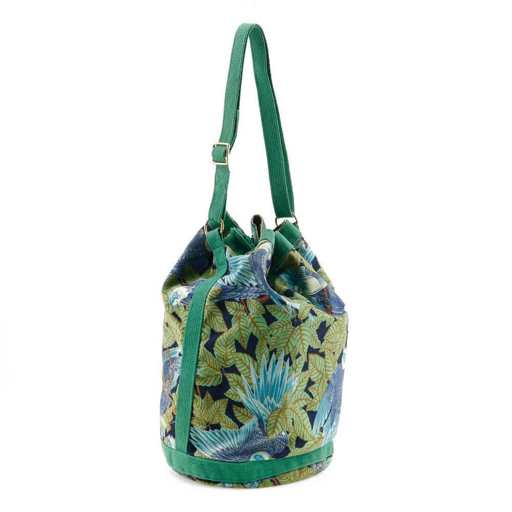 Hermes One Belt Shoulder Bag Botanical Pattern Bird Pattern Vintage Green Cotton Women Used