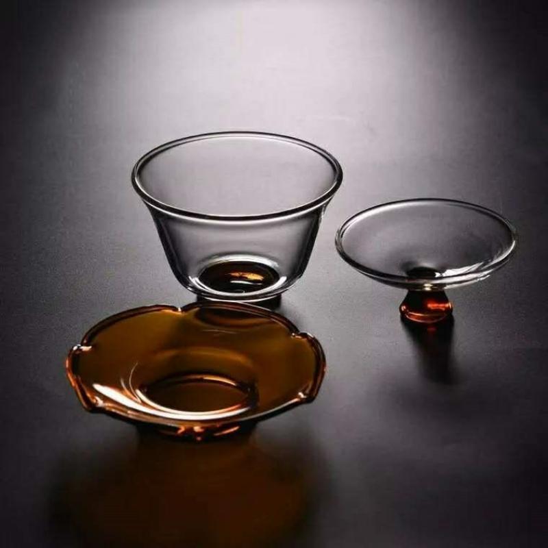 Chinese Glass Teacup Cover Bowl Transparent Heat-resistant Cover Bowl Kung Fu Tea Cup with Lid Travel Teaware Household Gift