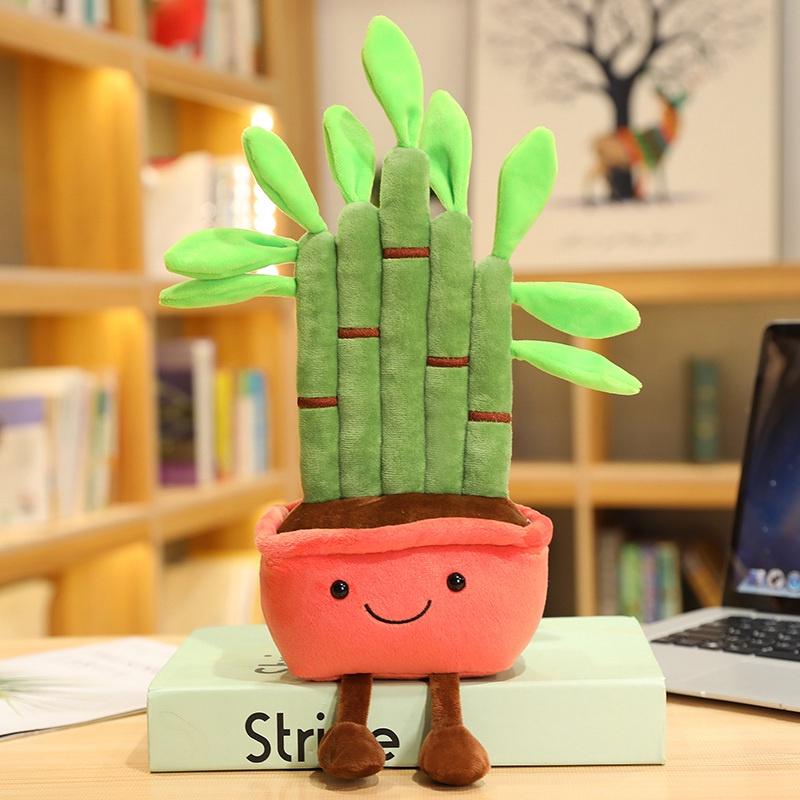 Lifelike Plush Fortune Tree Toy Stuffed Pine Bearded Trees Bamboo Potted Plant Decor Desk Window Decoration Gift for Home Kids