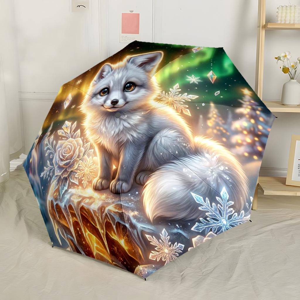 Celestial Fox Lavender Dream Art Automatic Umbrella Folding Umbrella with 8 Ribs Compact Design Travel Essential Fashionable Best for Christmas
