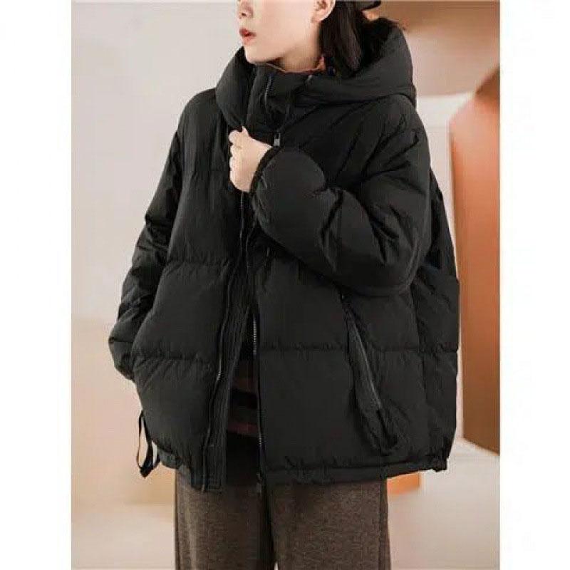 Daunenjacken Damen Kurzmantel Locker Oversized Dicke Jacke Mode Kapuzen-Baumwolljacke