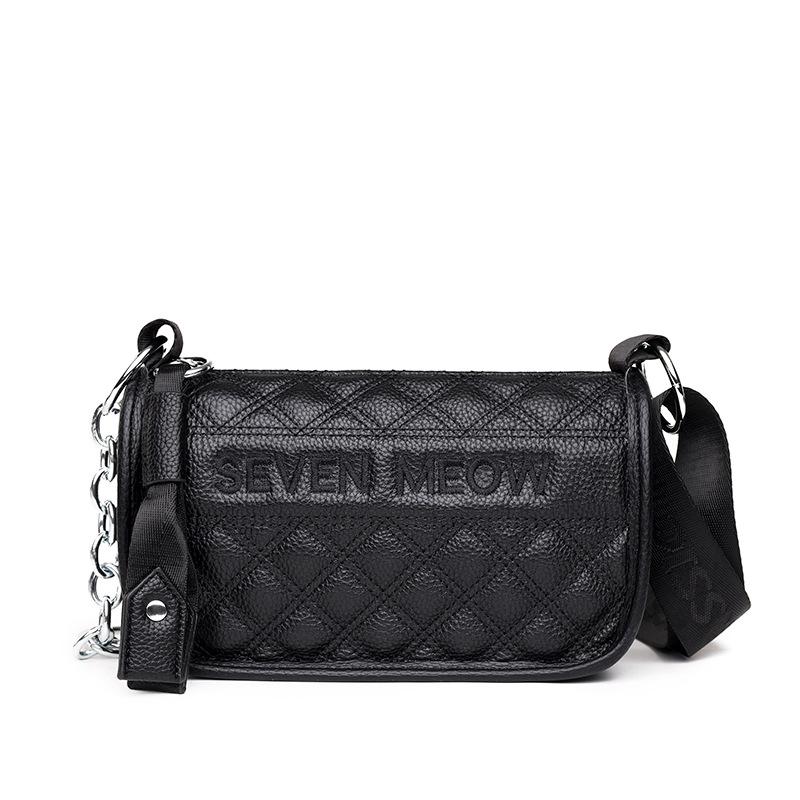 Leather Women's Bags Autumn and Winter New Trendy Fashion Versatile Diamond First Layer Cowhide Shoulder Messenger Bag