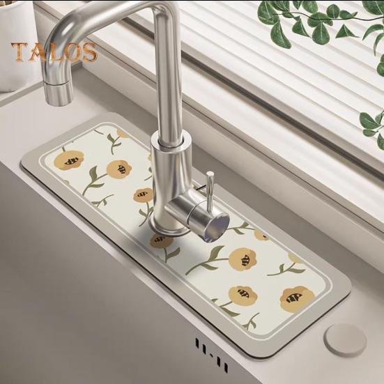 Faucet Drain Cushion Reusable Water Absorption Easy To Install Practical Flower Pattern Faucet Splash Mat Household Supplies