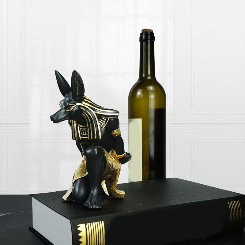 Exotic Themed Wine Rack With Bastet Anubis Statue Design Ancient Egyptian God Resin Kitchen Decors For Wine Enthusiasts