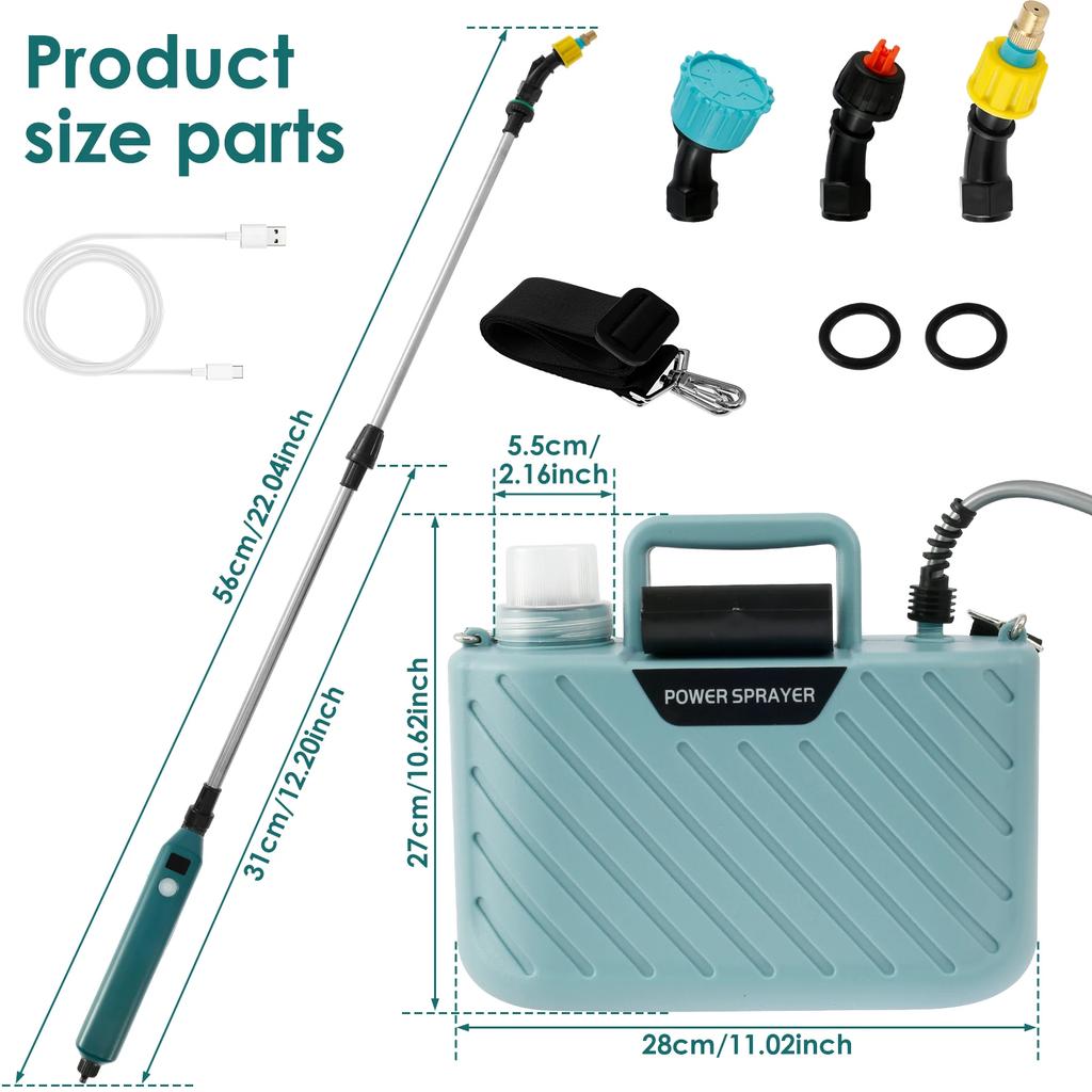 5L Battery Powered Sprayer with 3 Mist Nozzles Portable Sprayer with Adjustable Shoulder Strap USB Rechargeable Irrigation Tool