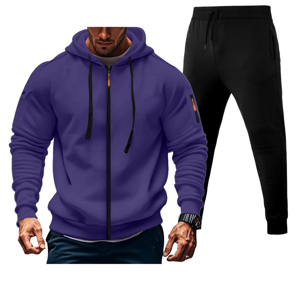 Herren 220g Kapuzenpullover mit Doppelreißverschluss und Jogginghosen-Set - Versand am selben Tag