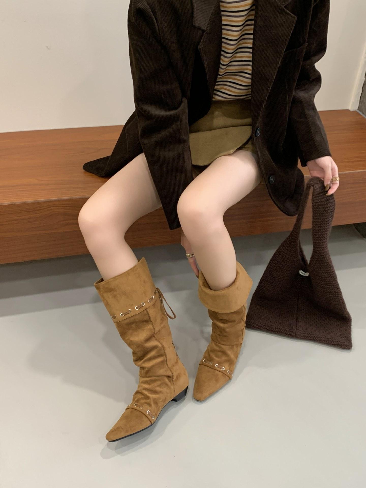 

Women s shoes real shot suede pointed pleated piled boots thin boots tall knight boots can be worn twice in autumn and winter 39 абрикосовый