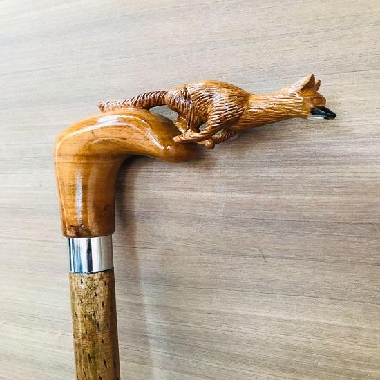 Wooden fox Head Walking stick Stylish and Durable Wooden Cane