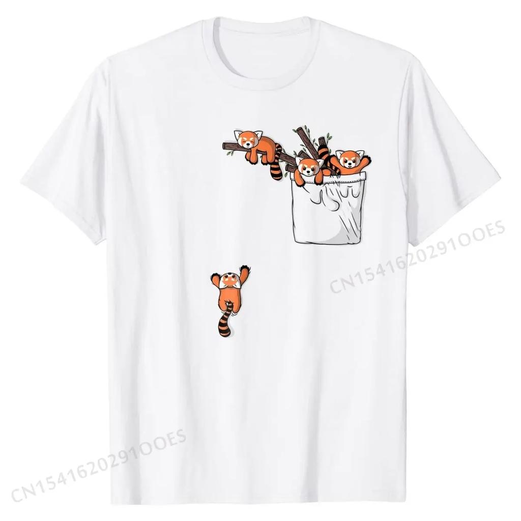 T-Shirt - Pocket Series Cute Red Panda Playing Cotton Tees for Cool T Shirt Unique Funny