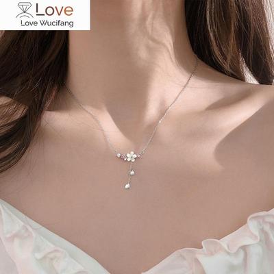 925 Sterlingsilber Blumenkette Kristall Muschel Kirschblüten Anhänger Halskette für Frauen Choker Collares Kette Vintage Schmuck