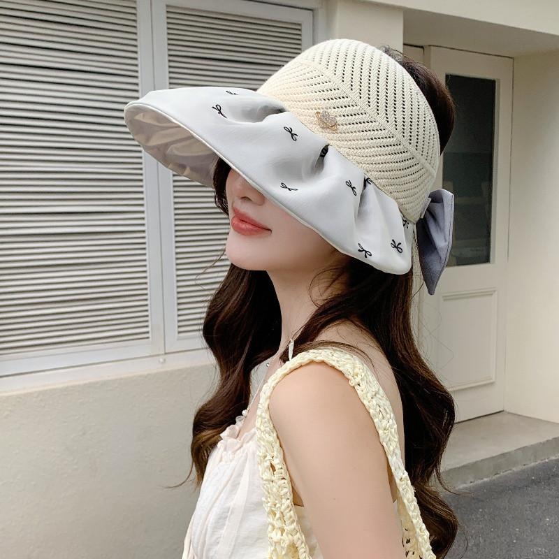 Sun Hat Women's New Sweet Bow Knitted Empty Top Hat Straw Hat Fashion Sun Hat Seaside Vacation Beach Hat