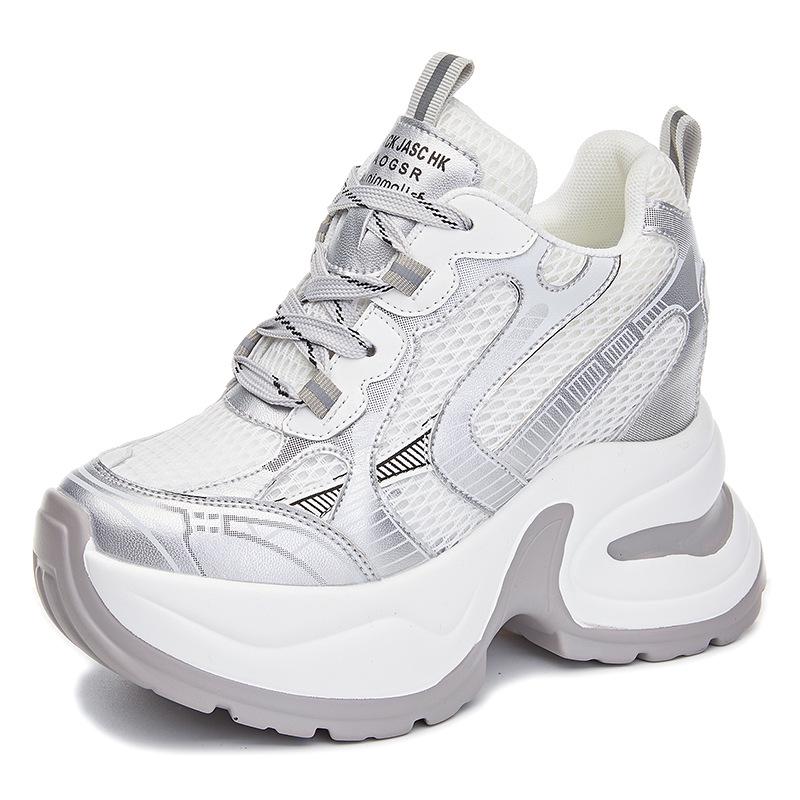 

Women s 10cm Height-Enhancing Mesh Dad Shoes - Breathable, Thick-Soled, Casual Sneakers (А8910) 38 серебряный