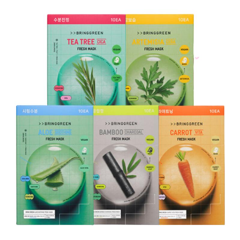 Bring Green Fresh Mask Set 10 Sheets (5 Types, Aloe Soothing)