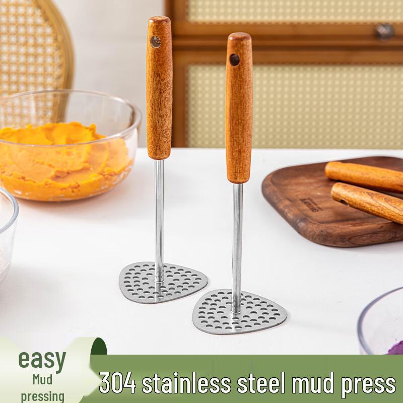MEIDI Wooden Handle 304 Stainless Steel Potato Masher