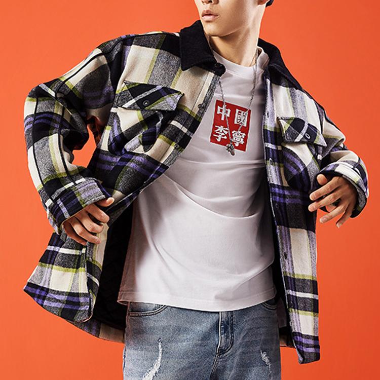 Li Ning Anti-Five Sports Basketball Series Plaid Casual Polo Cotton Jacket Men Jacket Standard-Black AJMQ013-1