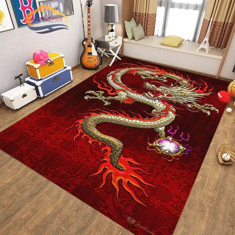 Kinesisk Drage Teppe 3D Trykk Dyr Tegneserie Mytisk drage Områdeteppe Stue Lekematte Gang Entrédør Dekor