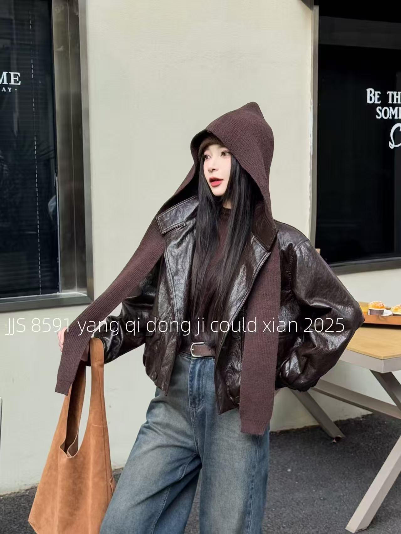 

Women s Retro Slim Brown Leather Motorcycle Jacket for Autumn/Winter 2025 M (105-132 lbs) темно-коричневого