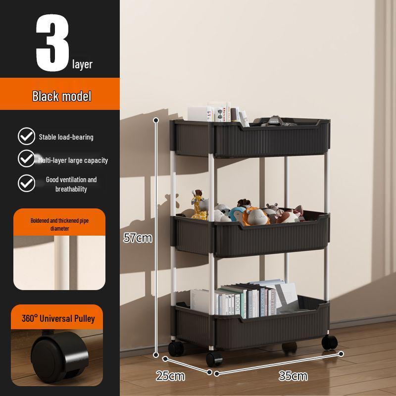 Compact Multi-Layer Mobile Storage Rack for Bedroom, Bathroom, or Living Room