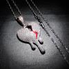 Broken Heart Pendant Necklace Hip Hop Style Full Zircon Water Drop Shape Gold