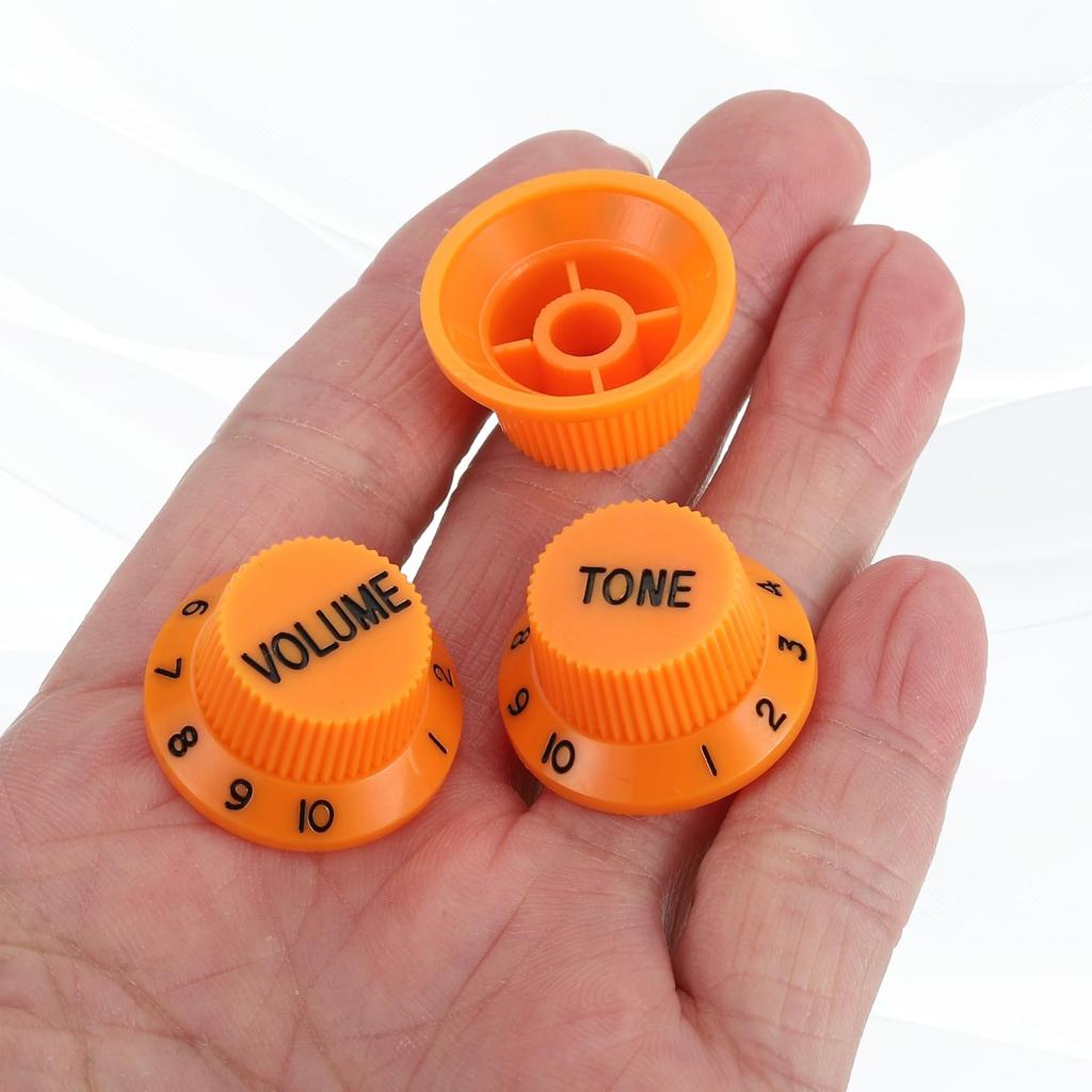 Uxcell Conjunto de Botões de Chapéu Alto Métricos 1 Volume 2 Controles de Tom Conjunto de Botões para Guitarra Elétrica Baixo Eixos Divididos Laranja Preto Peça 3