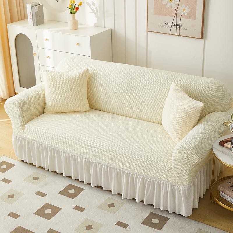 Solid Color Thick Sofa Cover for Living Room Elastic Jacquard 1/2/3/4 Seater Sofa Cover With Skirt