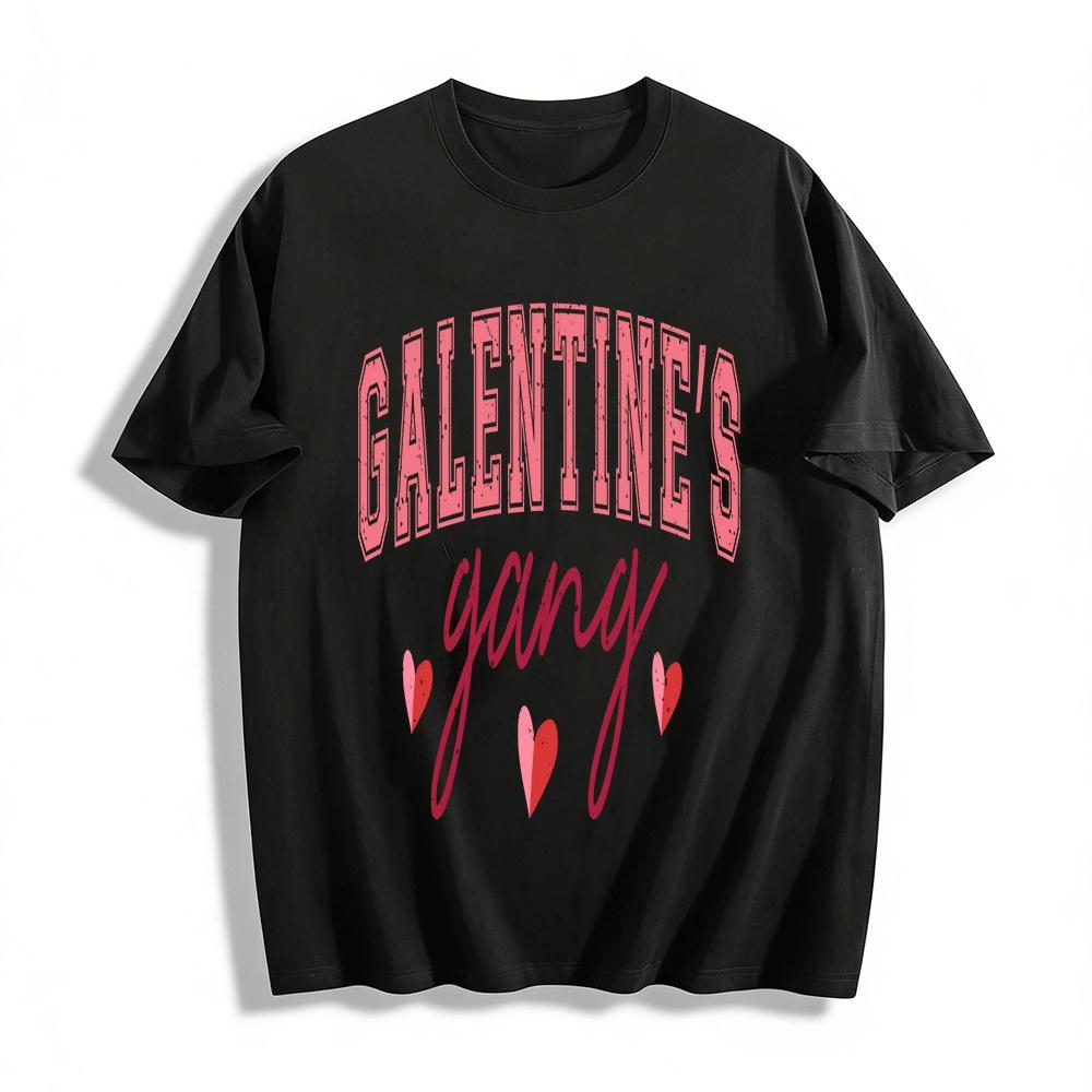 Galentine s Gang Letter Print Casual Crew Neck Short Sleeve Tee Pure cotton T-shirt XXS