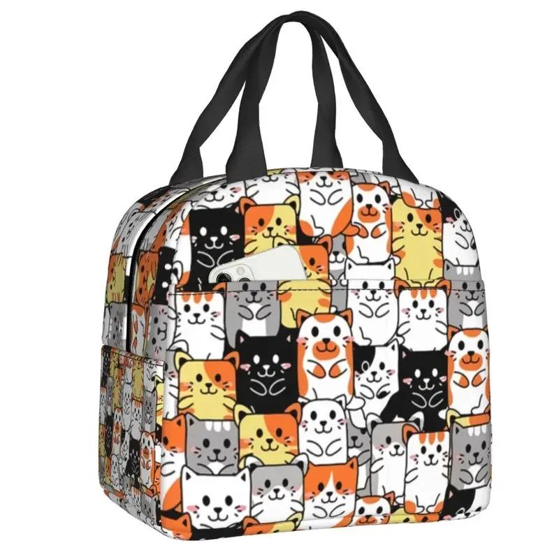 Kawai Cats Thermal Insulated Lunch Bag Women Cute Animal Kitten  Tote for School Office Outdoor Storage Food Bento Box
