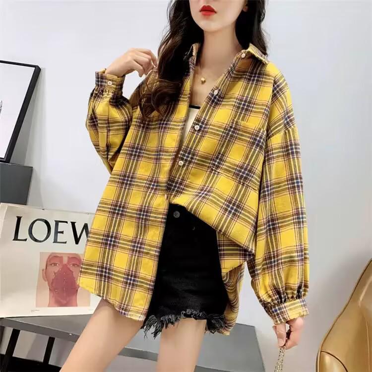 2026 Spring/Autumn Women's Loose Plaid Shirt - Versatile Korean Retro Hong Kong Style Outerwear.