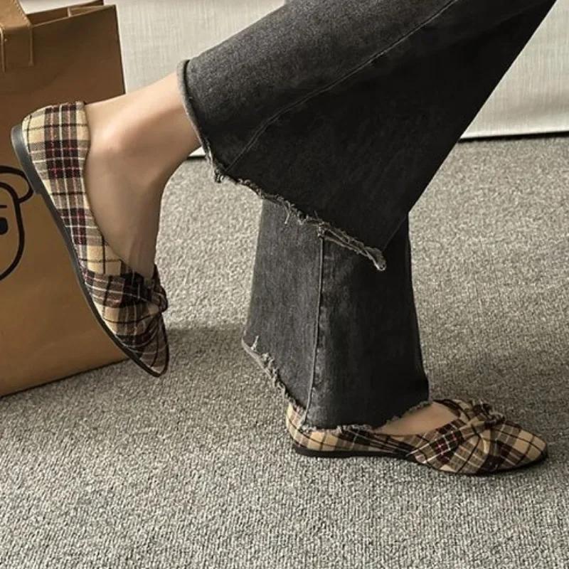 fashion Flats Shoes Women 2024 Spring New Fashion Bow Pointed Toed Shoes for Women Slip-On Casual Shallow Women's Soft Single Shoes