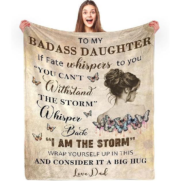 to My Badass Daughter Blanket from Dad - to My Daughter from Dad Gifts for Daughter Blanket, Badass Daughter Blanket Gift from Dad and Mom, 50 x 60 50 x 60