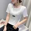 Women Casual Solid Color O-Neck Letter Labels T-shirt Summer Diamond Short Sleeve Shirts Fashion Streetwear Tees Top