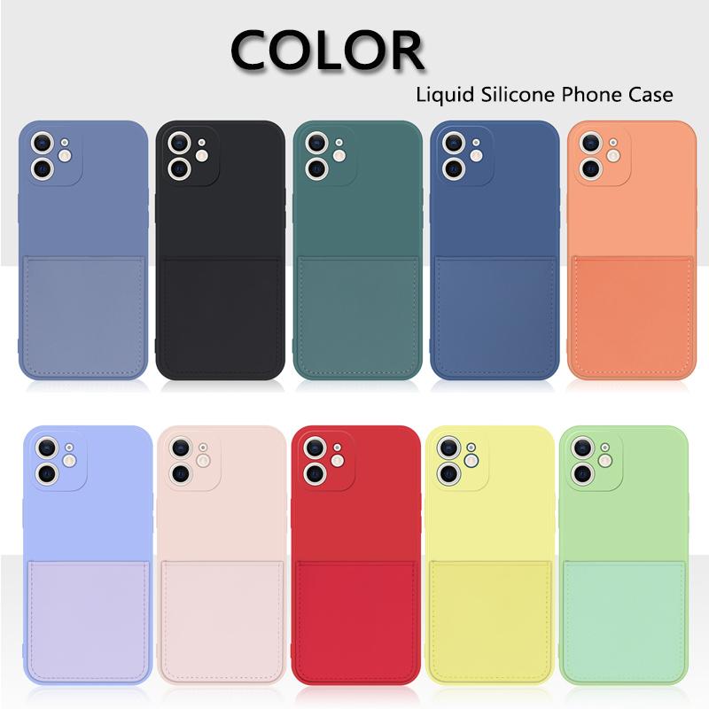 Funda Für Iphone 11 12 13 Mini 14 Pro Max Silikon Fall Flüssigkeit Karte Slot Halter Abdeckung Für Iphone Xr xs X 6 7 8 Plus Se 2022 2020