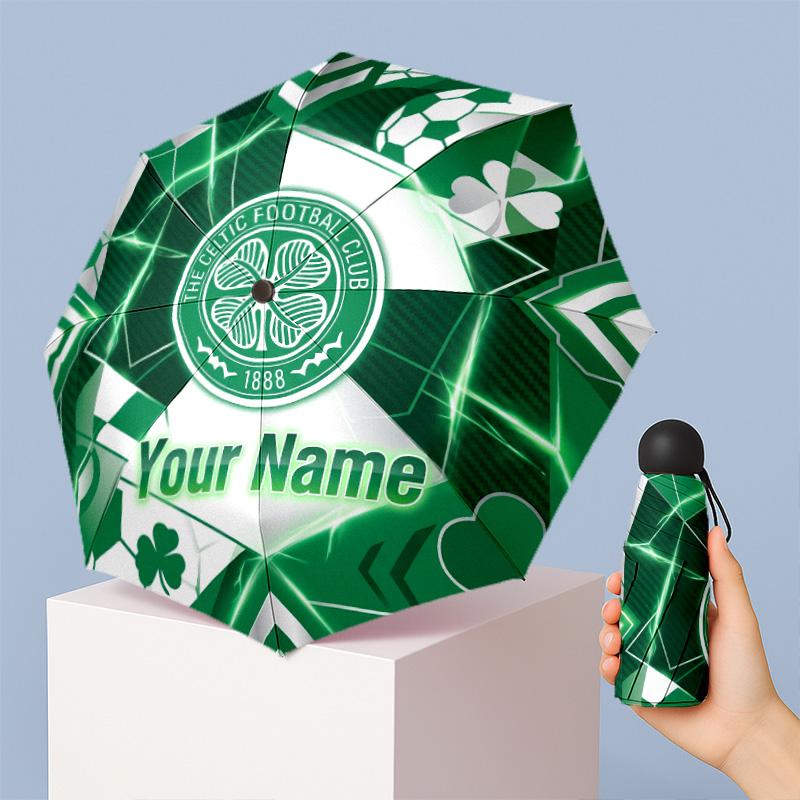 Celtic FC Manual Five Fold 8 Rib Umbrella Support Custom Text, Lightweight Travel Umbrella