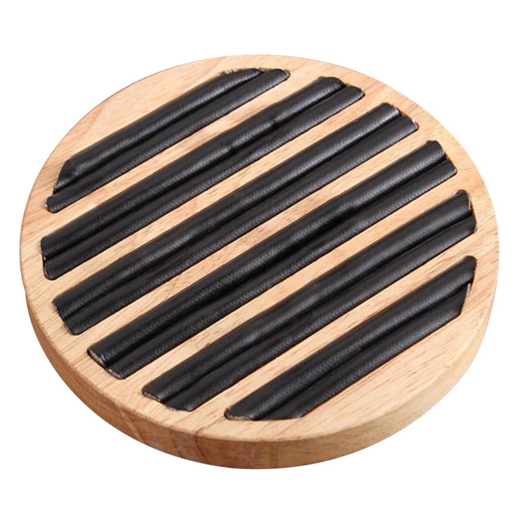 Round Wooden Jewelry Showcase Ring Display Tray Organizer White Leather