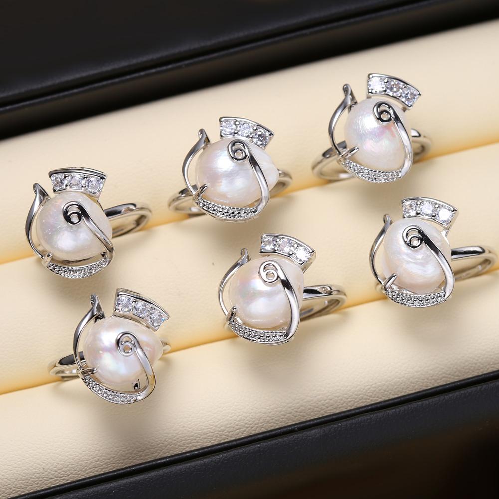 SENIKO Czajnik Kształt Perła Słodkowodna Pierścionek Damska Moda Perłowe Pierścionki Impreza Ślub Festiwal Prezenty