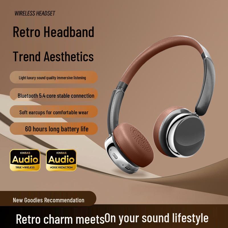 Retro Bluetooth Over-Ear Headphones, Noise Cancelling, Long Battery Life, HiFi Stereo, Wireless 5.4, Sports & Gaming Headset